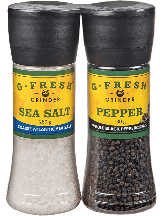 Twin Pack (Large Grinder) - Atlantic Sea Salt and Pepper Black (Whole)