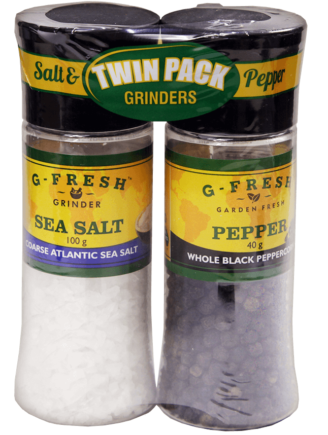 Twin Pack (Small Grinder) - Atlantic Sea Salt and Pepper Black (Whole)