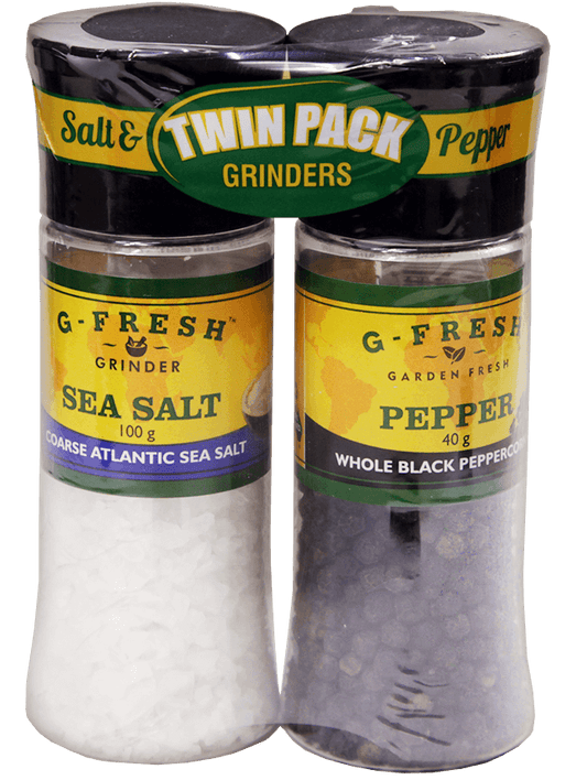 Twin Pack (Small Grinder) - Atlantic Sea Salt and Pepper Black (Whole)